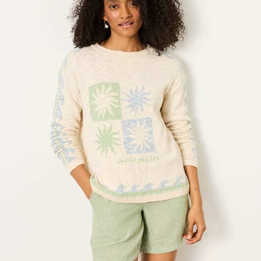 FatFace Pure Cotton Patterned Textured Jumper Ivory Mix