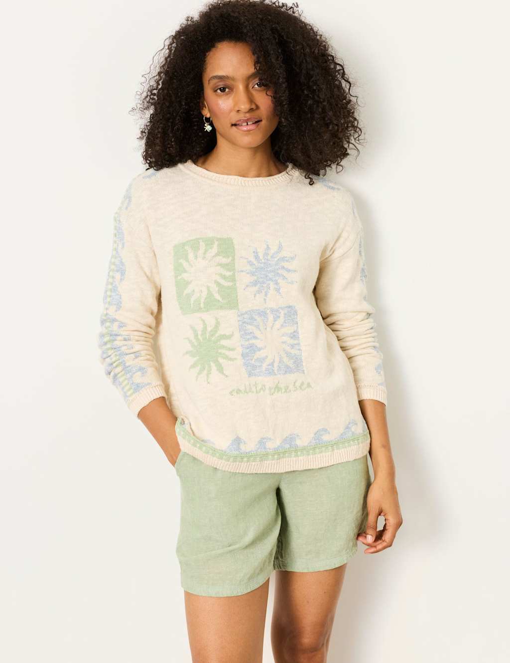 FatFace Pure Cotton Patterned Textured Jumper Ivory Mix