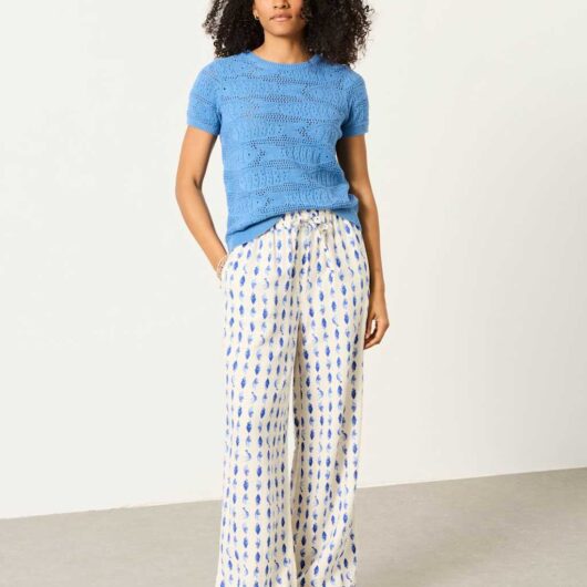 FatFace Pure Cotton Sardine Knitted Top Blue