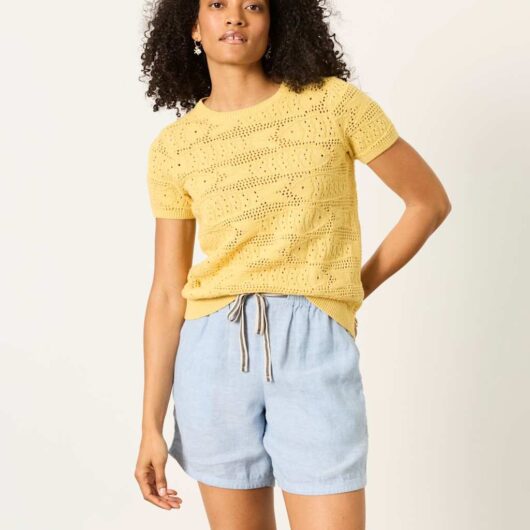 FatFace Pure Cotton Sardine Knitted Top Yellow