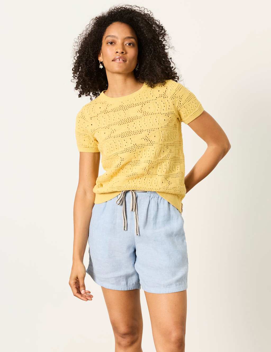 FatFace Pure Cotton Sardine Knitted Top Yellow