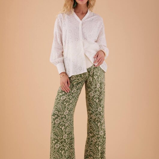 Fluid Trousers with Floral Motifs for Maternity, by ENVIE DE FRAISE green