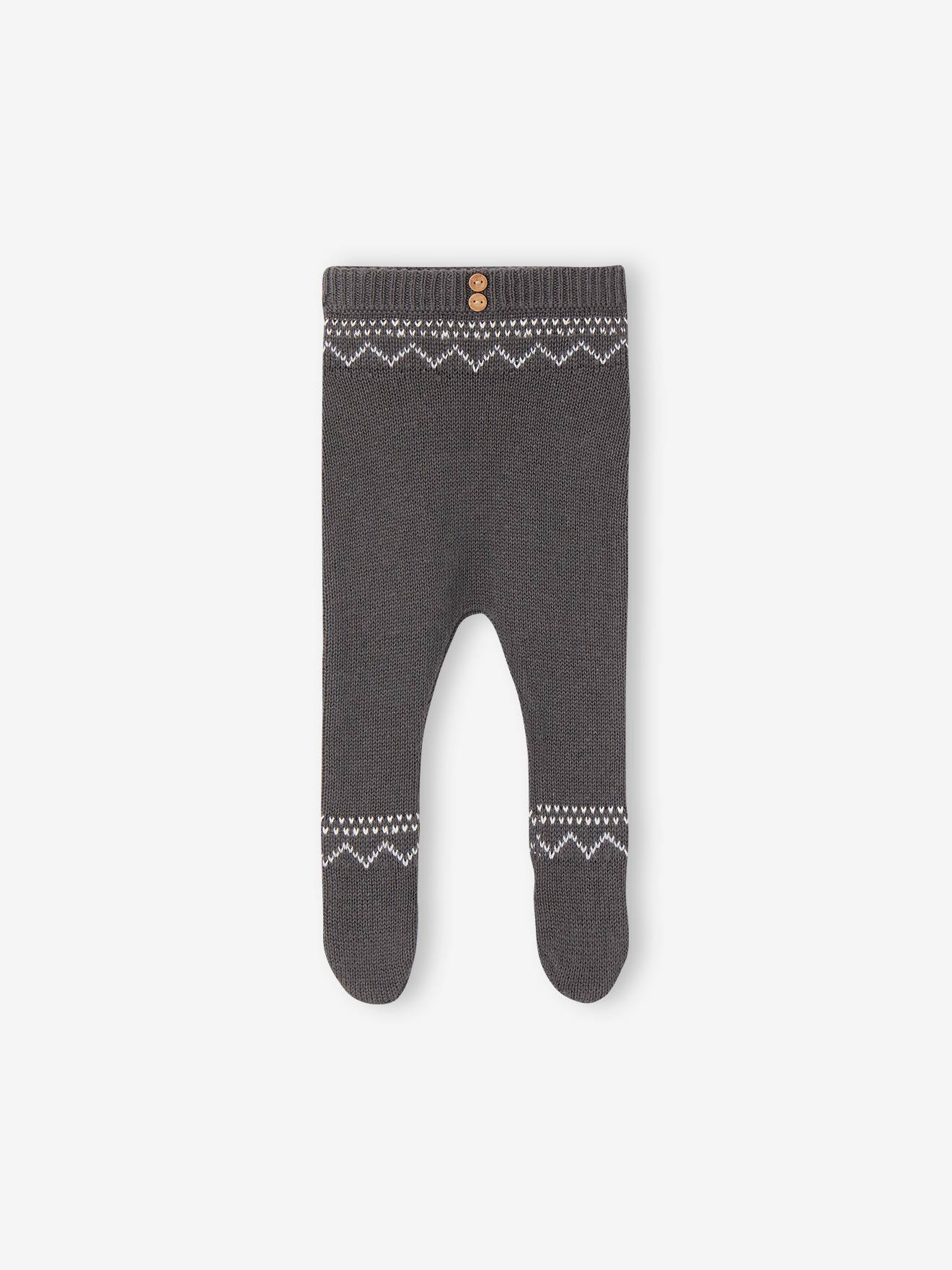 Footed Trousers in Jacquard Knit for Babies slate blue