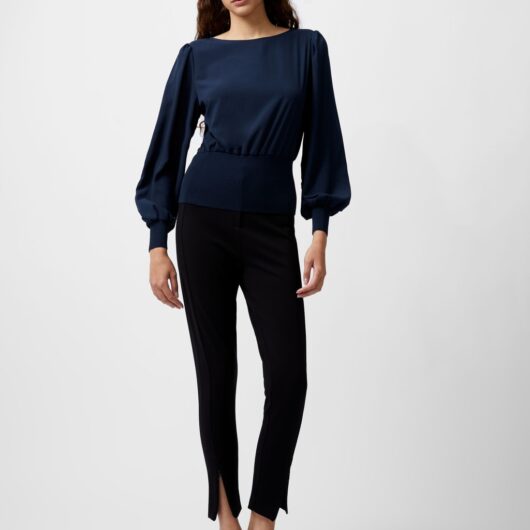 French Connection Slash Neck Knitted Top Navy
