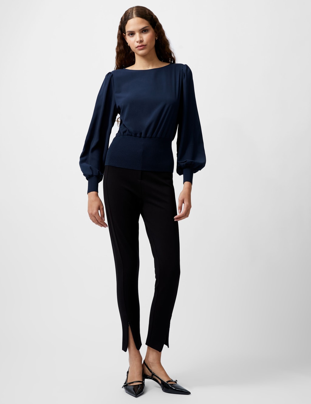 French Connection Slash Neck Knitted Top Navy