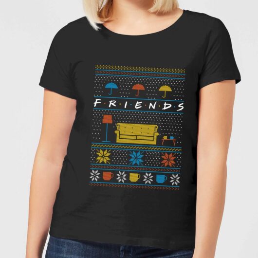 Friends Sofa Knit Women's Christmas T-Shirt - Black - XS