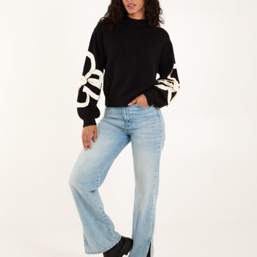 Frill Flower Knit Jumper - S/M / BLACK