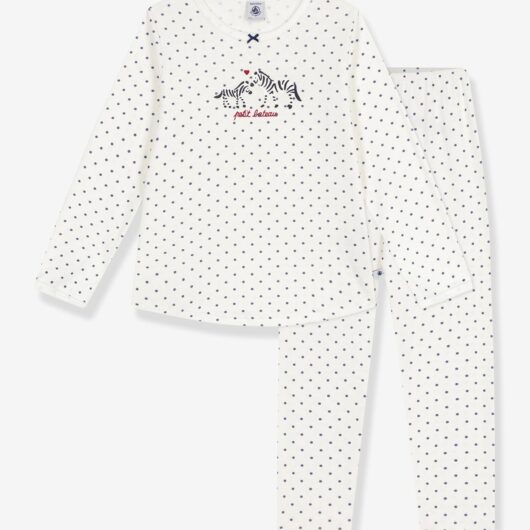 Girls' pyjamas in PETIT BATEAU polka dot print cotton white