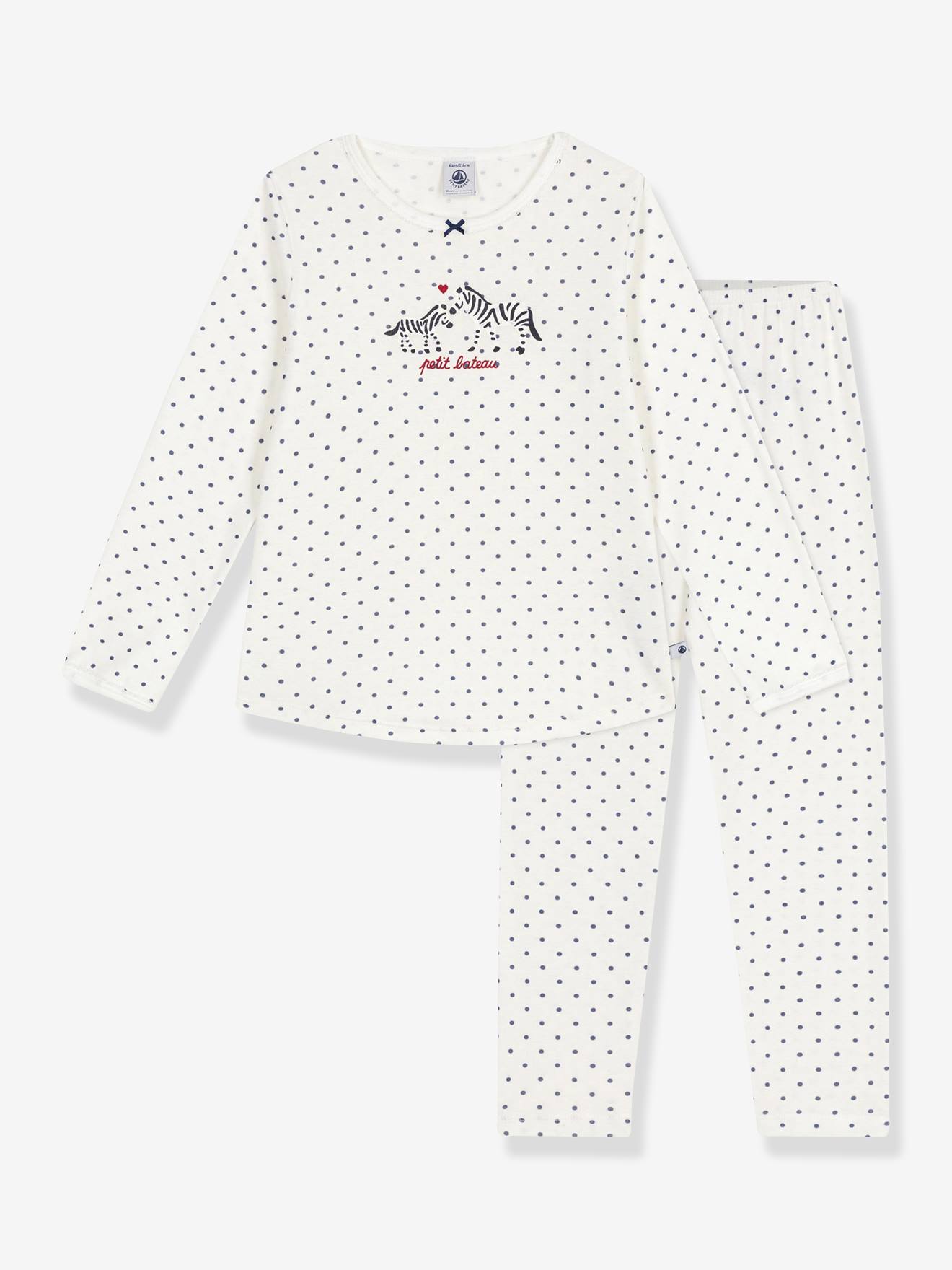 Girls' pyjamas in PETIT BATEAU polka dot print cotton white