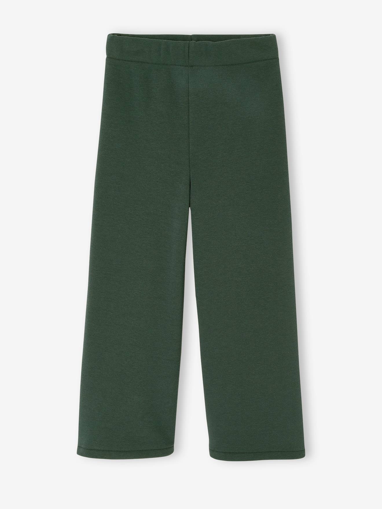 Girls' wide leggings lined with fleece knit emerald green