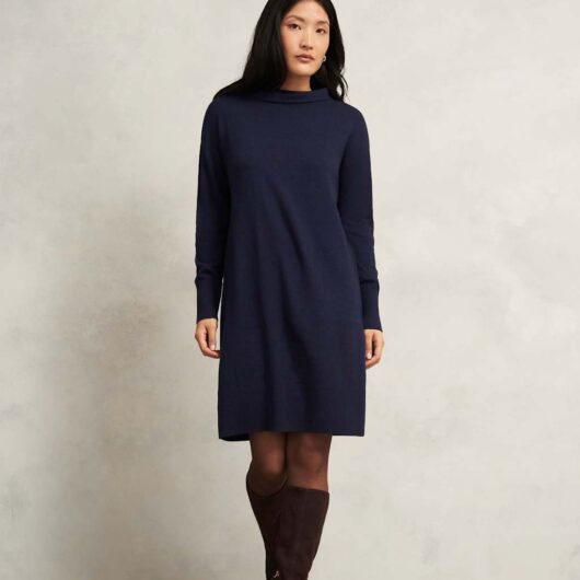 HOBBS Merino Wool Blend Mini Knitted Dress Navy Mix