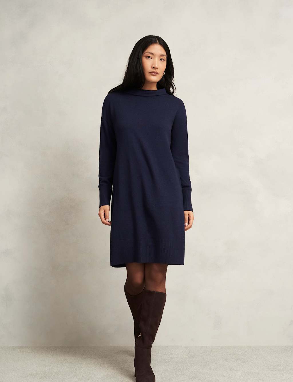 HOBBS Merino Wool Blend Mini Knitted Dress Navy Mix