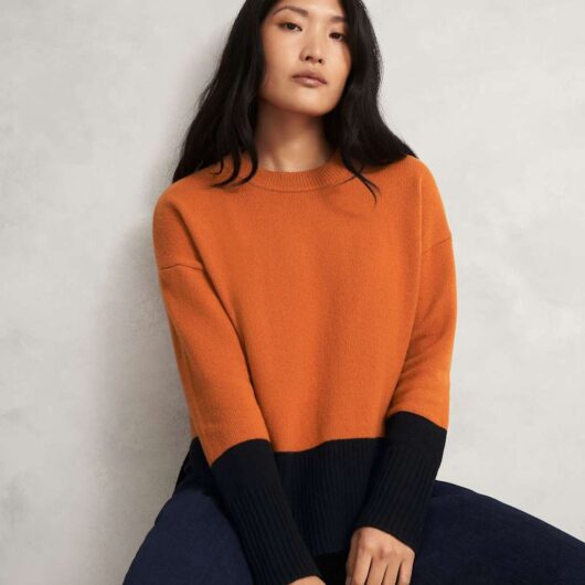 HOBBS Merino Wool Rich Colour Block Jumper Black
