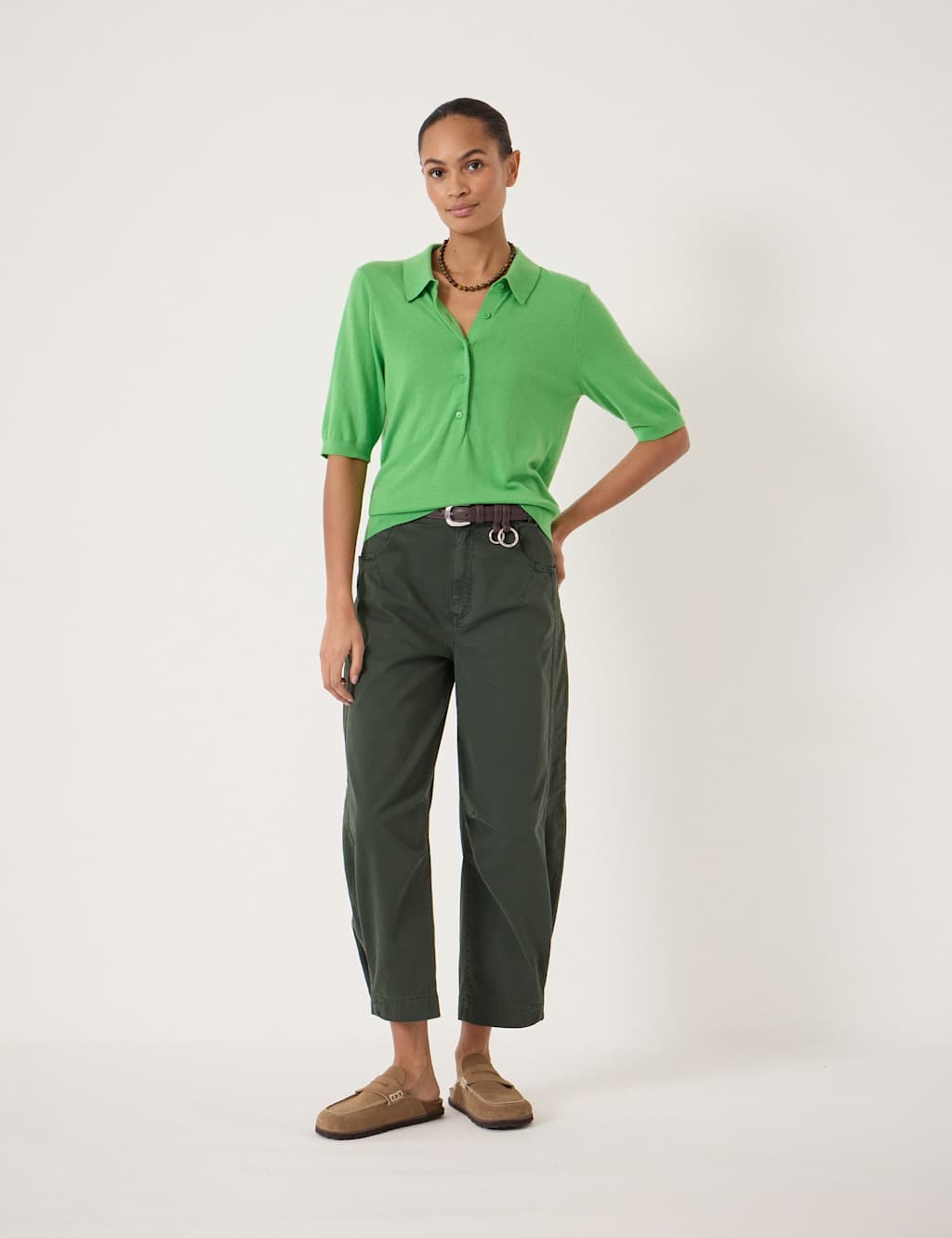 HUSH Wool Blend Polo Neck Knitted Top Green