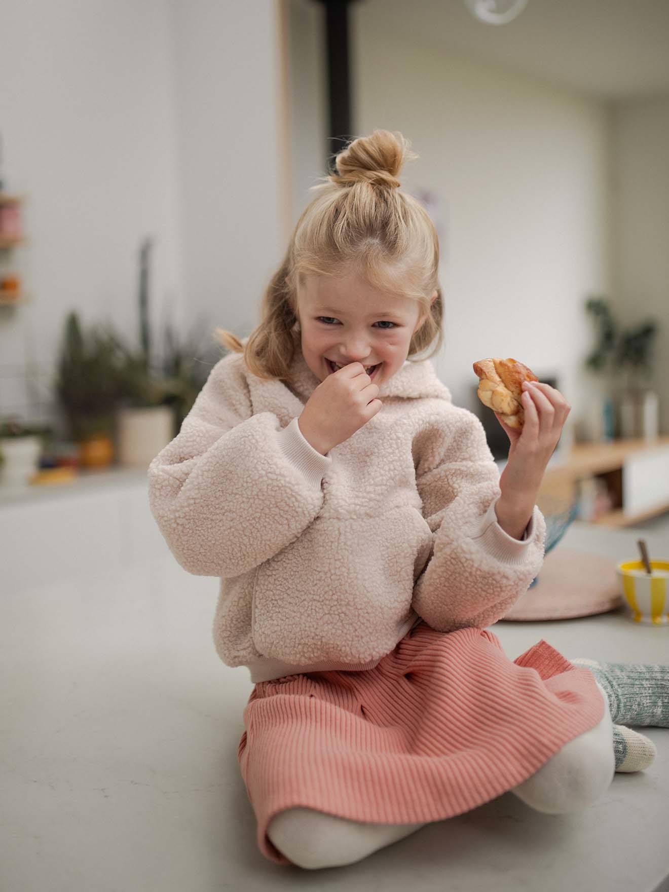 Hooded Sherpa Sweatshirt for Girls ecru