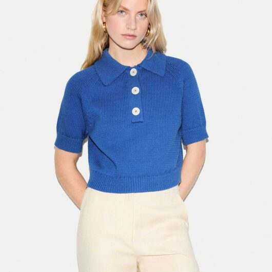 Jigsaw Cotton Rich Collared Knitted Top Blue