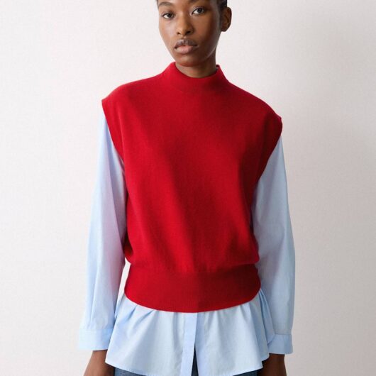 Jigsaw Pure Wool Textured Knitted Vest Red