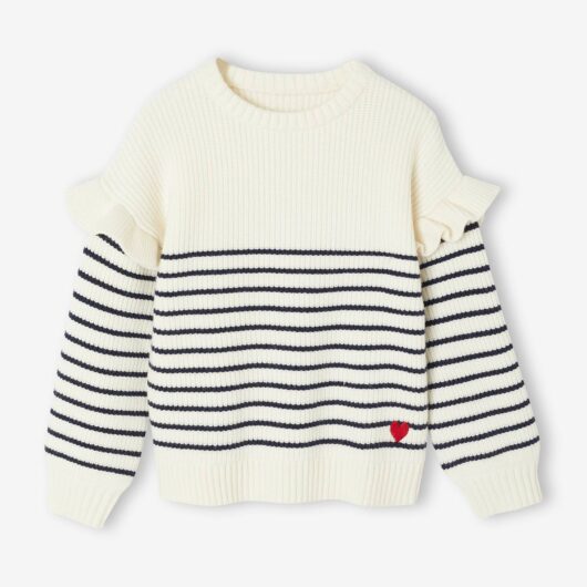 Jumper with Ruffled Sleeves for Girls striped navy blue