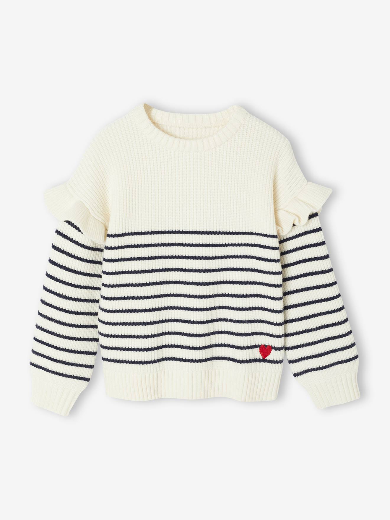 Jumper with Ruffled Sleeves for Girls striped navy blue