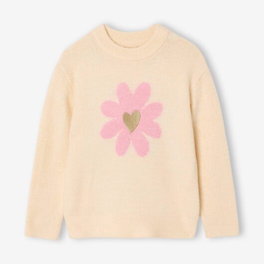 Jumper with flowers for girls vanilla