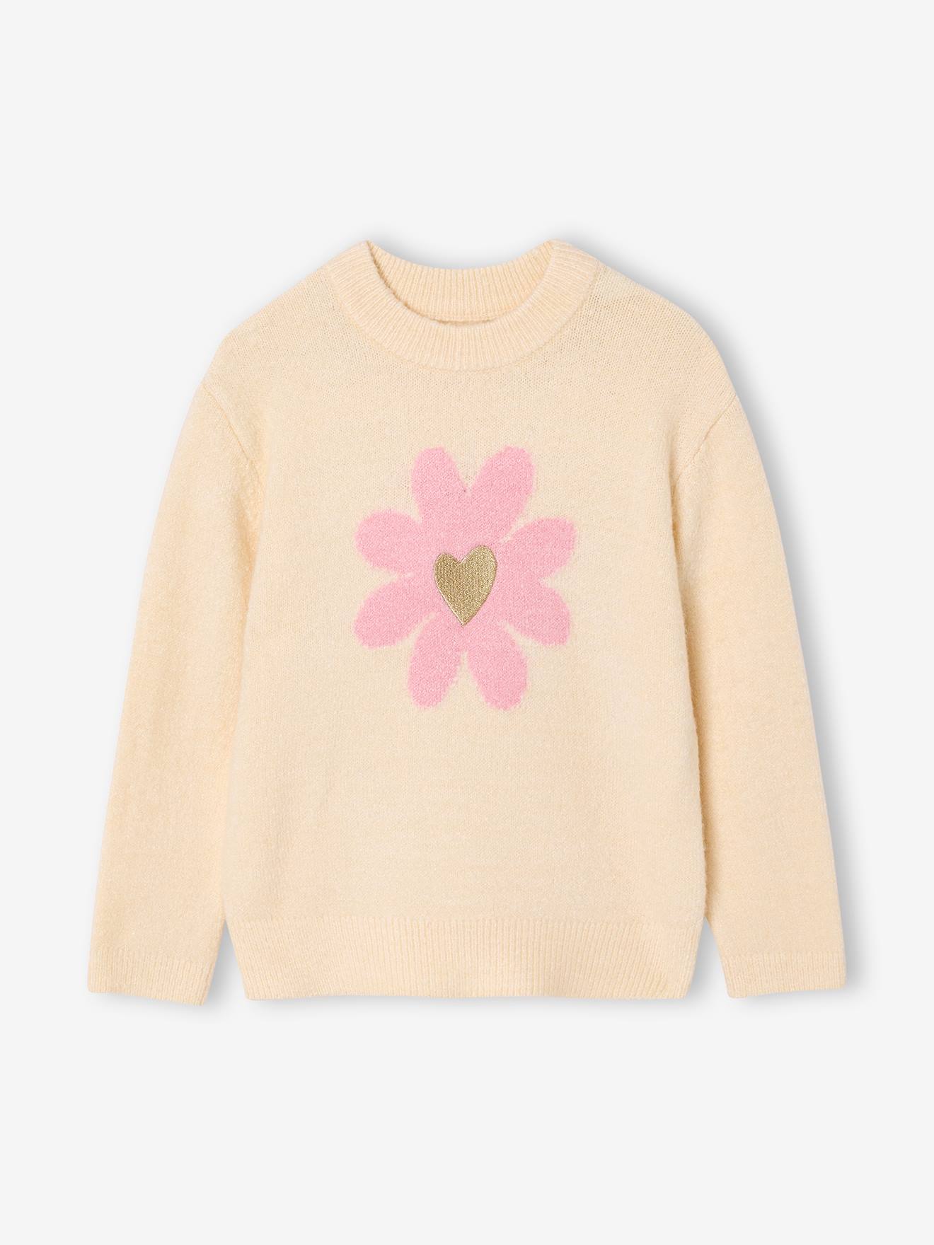 Jumper with flowers for girls vanilla