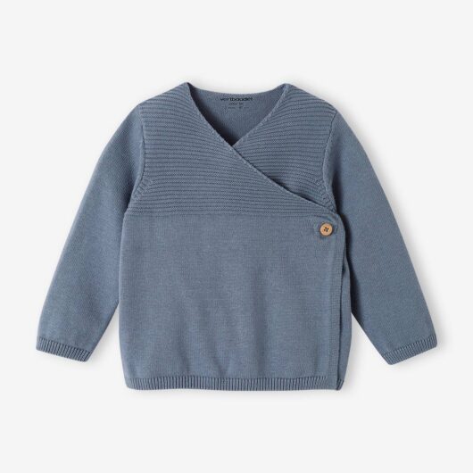 Knitted Cardigan in Organic Cotton for Newborn Babies denim blue