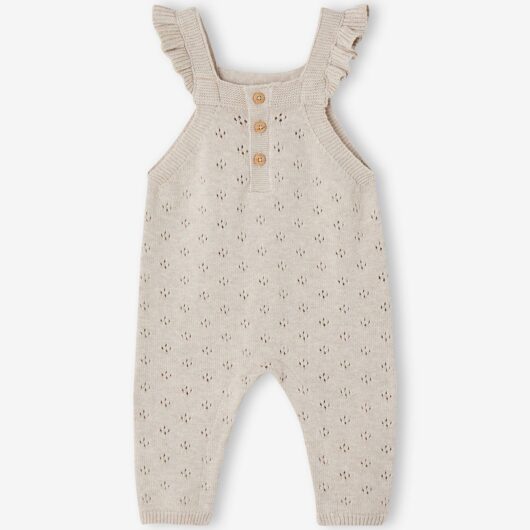 Knitted Dungarees with Frilly Straps for Babies marl beige