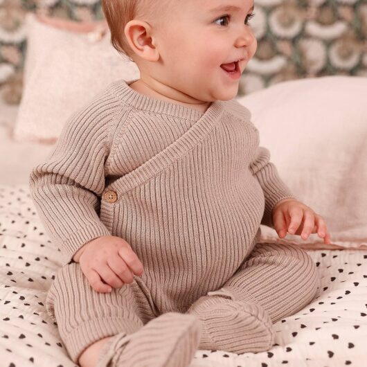 Knitted Wrapover Cardigan for Babies beige