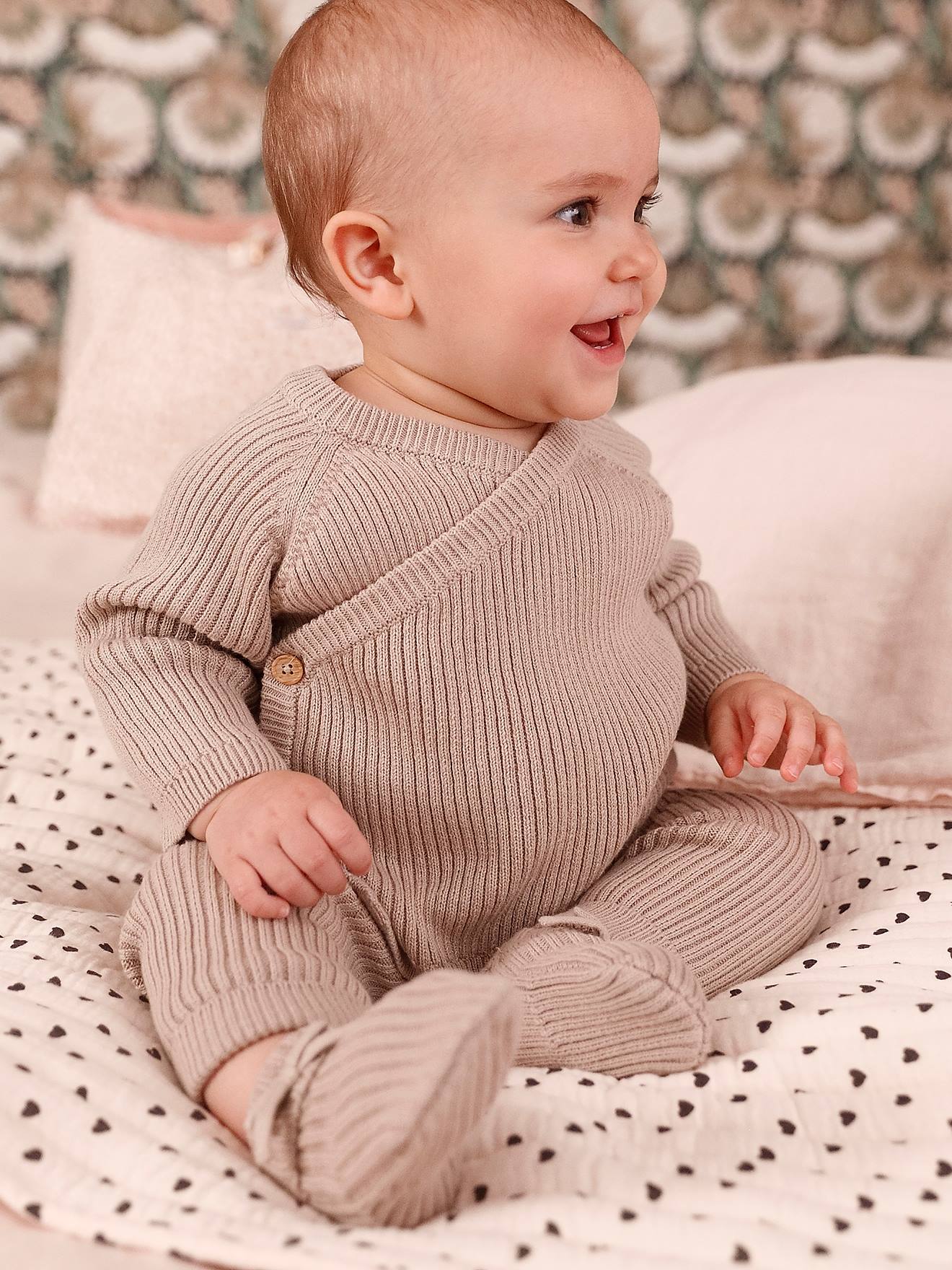 Knitted Wrapover Cardigan for Babies beige