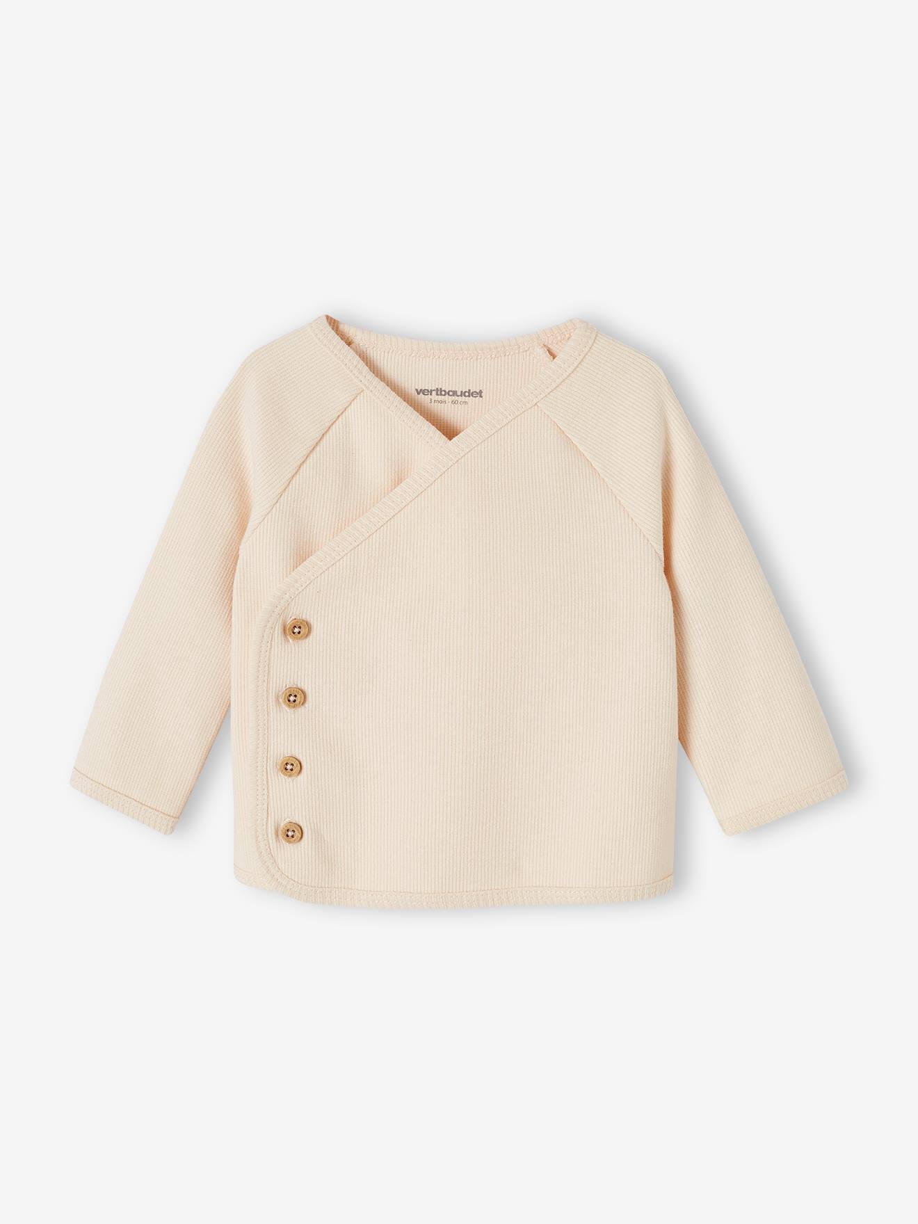 Long Sleeve Wrapover Cardigan in Rib Knit for Newborn Babies vanilla