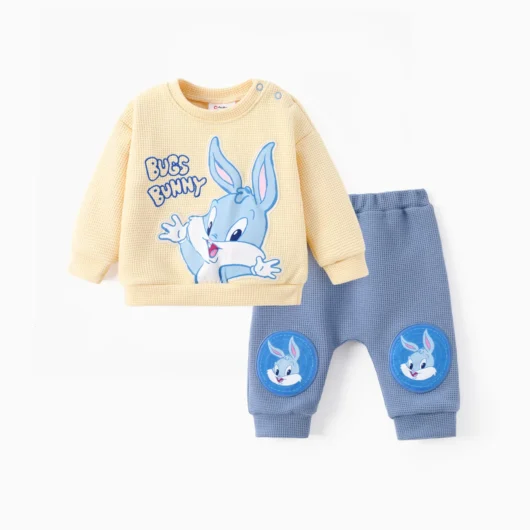 Looney Tunes Baby Boy/Girl 2pcs Character Embroidered Long-sleeve Knitted Top And Pants Set
