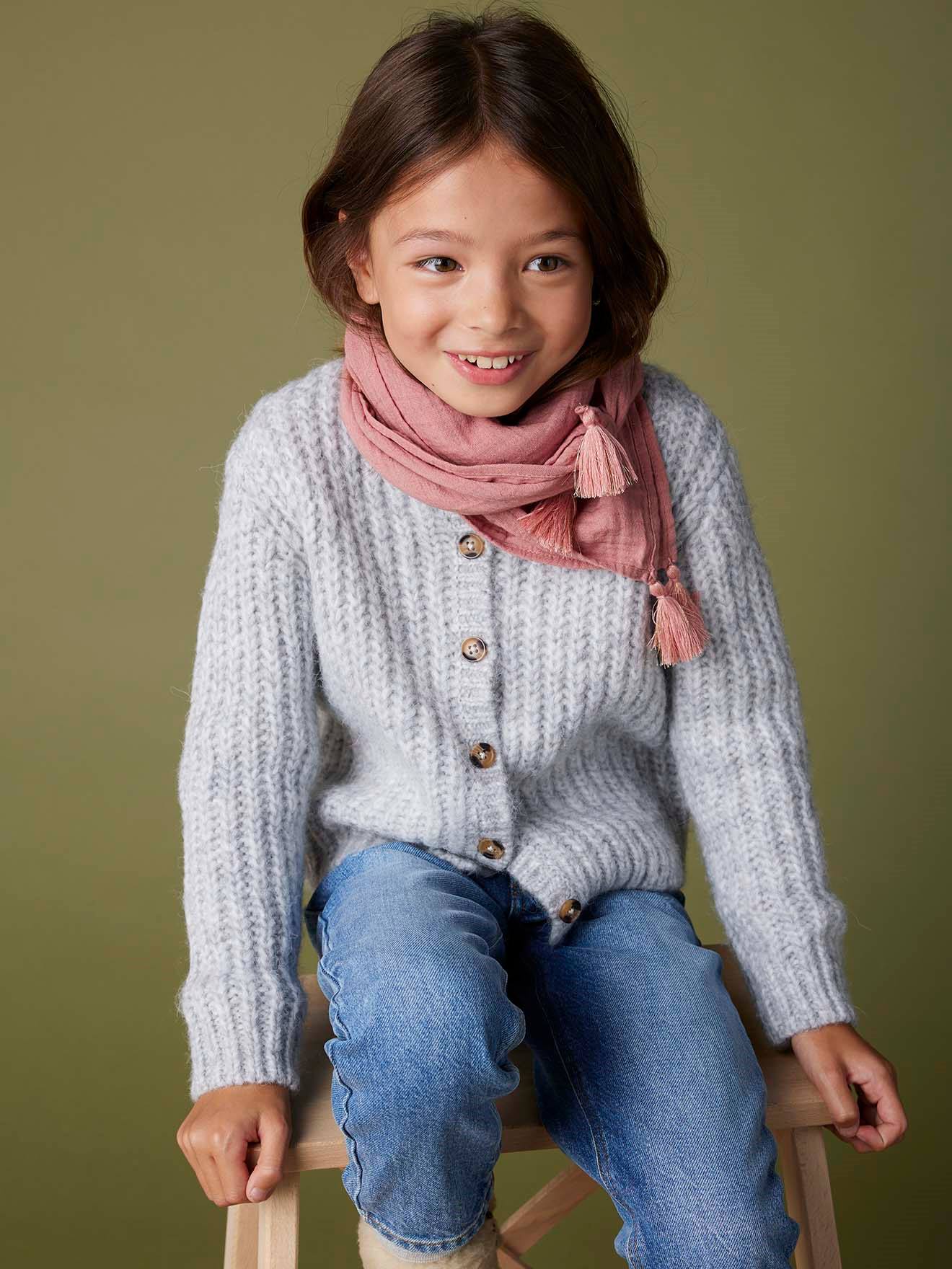 Loose-Fitting Soft Knit Cardigan for Girls marl grey