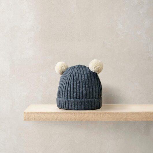 Mamas & Papas Rib Knit Pom Pom Hat (0-12 Mths) Blue Mix