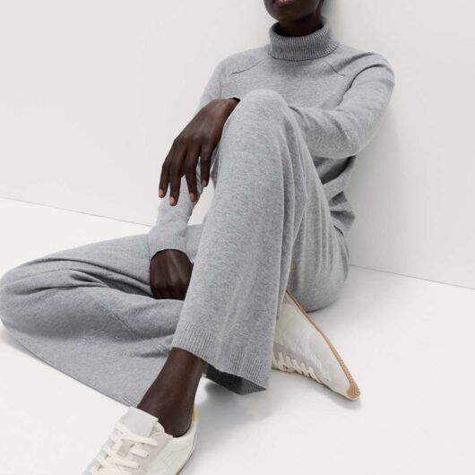 M&S Air-Yarn Wide Leg Knitted Trousers Mid Grey Marl