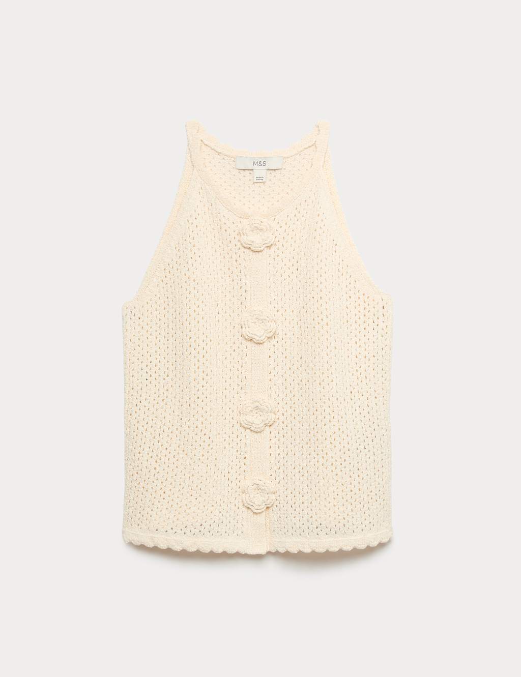 M&S Cotton Blend Pointelle Knitted Vest Soft White