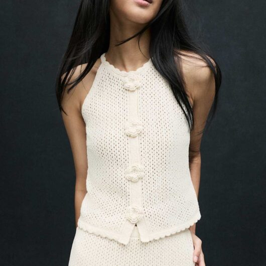 M&S Cotton-Blend Textured Mini Knitted Skirt Soft White