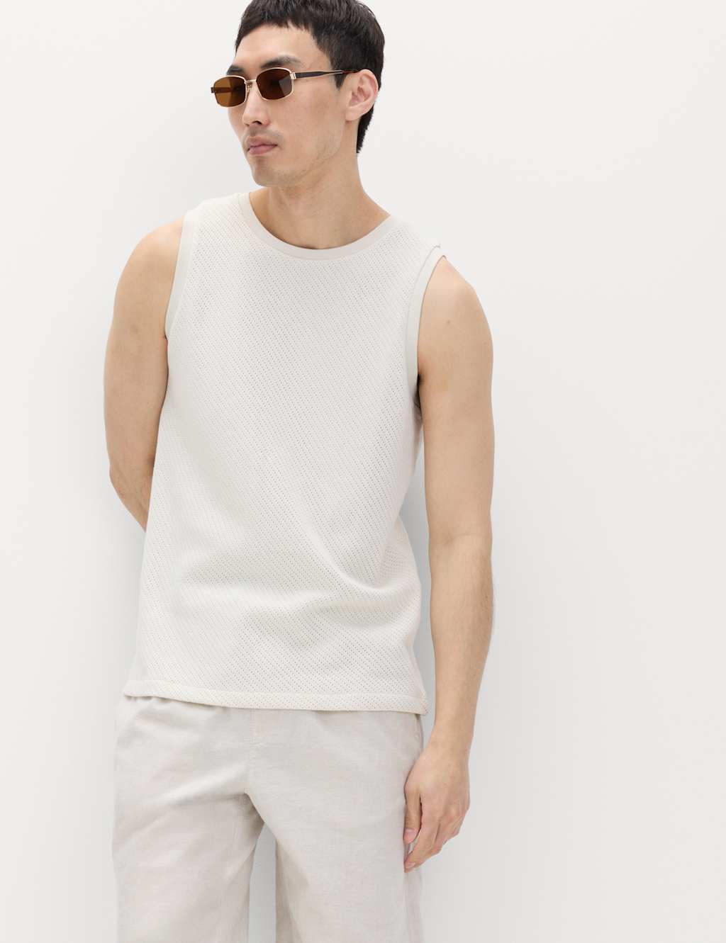 M&S Cotton Rich Knitted Vest Ecru