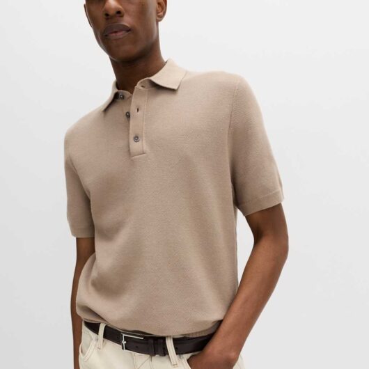 M&S Cotton Rich Regular Fit Knitted Polo Shirt Mushroom