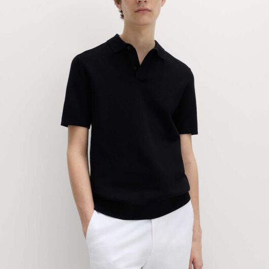 M&S Cotton Rich Slim Fit Knitted Polo Shirt Black
