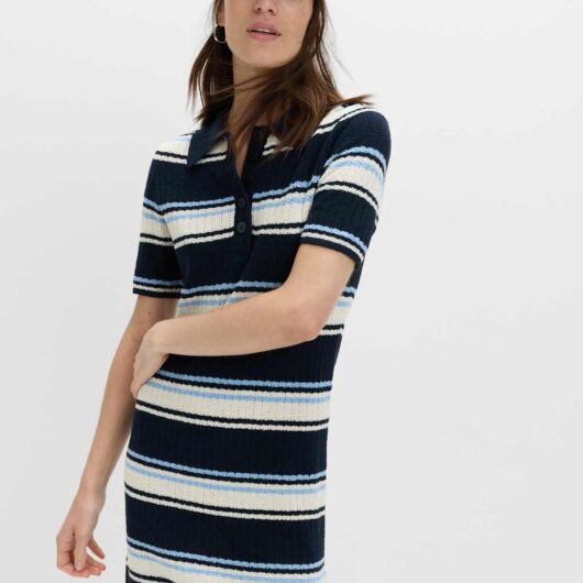 M&S Cotton Rich Striped Knitted Mini Dress Navy Mix