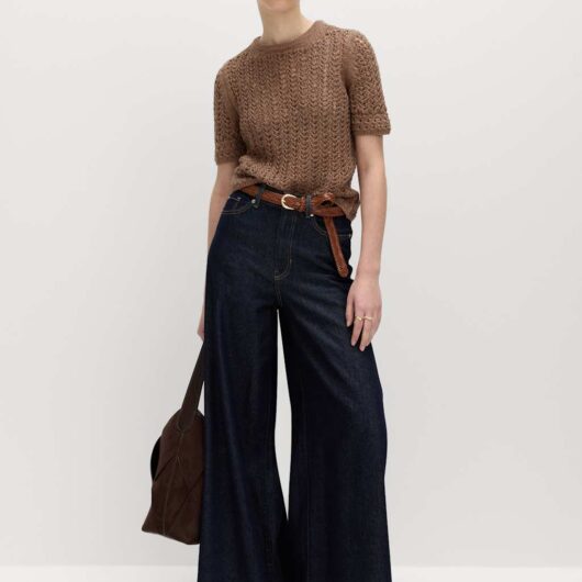 M&S Cotton Rich Textured Knitted Top Golden Brown