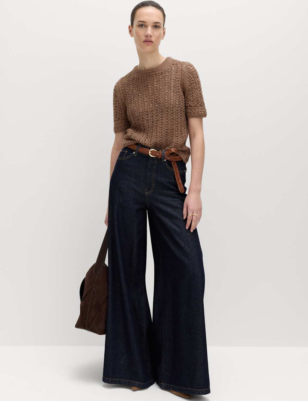 M&S Cotton Rich Textured Knitted Top Golden Brown