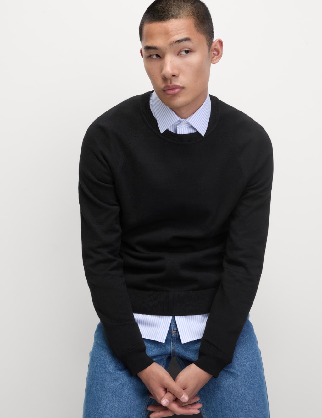 M&S Pure Cotton Crew Neck Jumper Black
