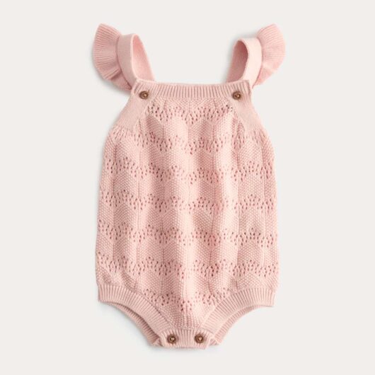 M&S Pure Cotton Frill Knitted Romper (0-18 Mths) Rose Pink
