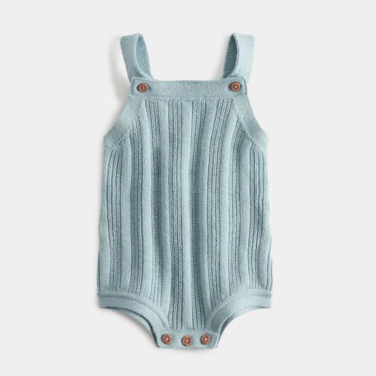 M&S Pure Cotton Knitted Bibshort (0-12 Mths) Pale Aqua