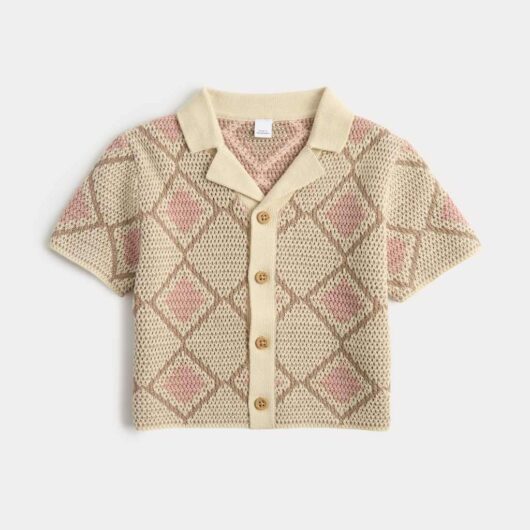 M&S Pure Cotton Knitted Patterned Shirt (0-5 Yrs) Brown