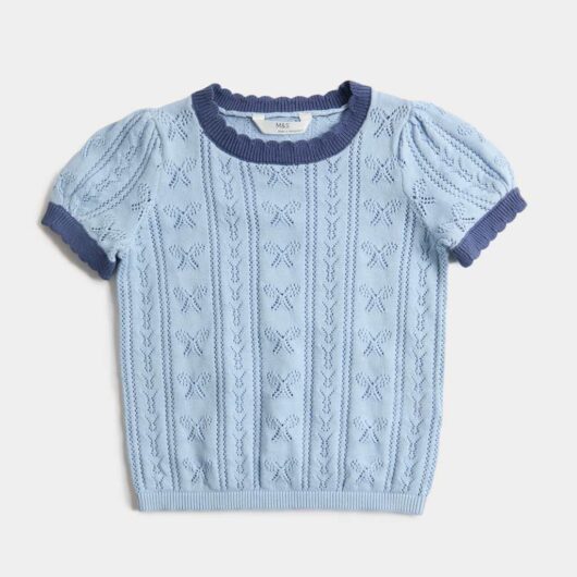 M&S Pure Cotton Knitted Top (2-10 Yrs) Chambray