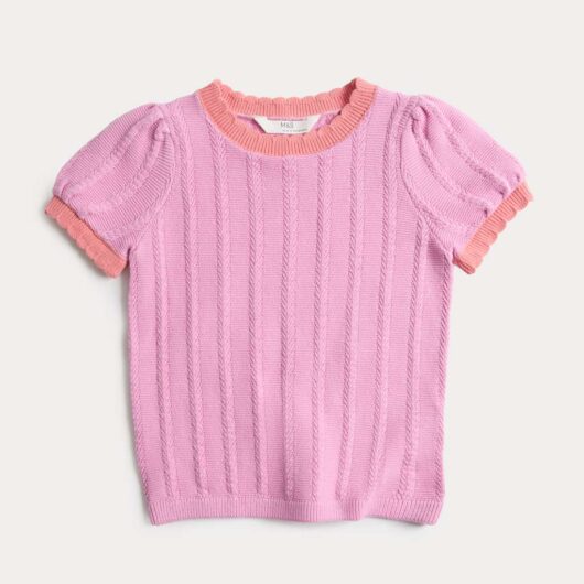 M&S Pure Cotton Knitted Top (2-10 Yrs) Soft Magenta