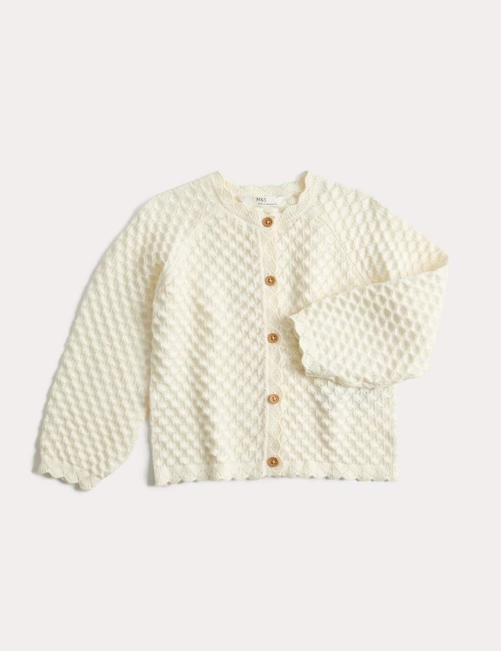 M&S Pure Cotton Pointelle Cardigan (2-8 Yrs) Ivory