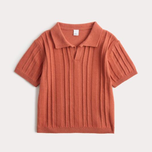 M&S Pure Cotton Ribbed Knitted Top (0-5 Yrs) Burnt Orange